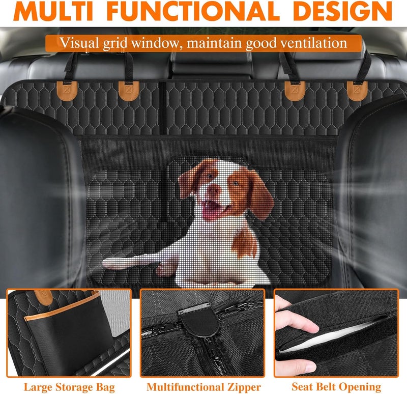NECKORY Dog Back Seat Cover, Waterproof Scratch Proof Nonslip Dog Hammock for Car, Car Seat Cover for Back Seat with Sanitary Pad Mesh & Pocket for Cars SUVs and Trucks - S, Black/Orange - Image 3